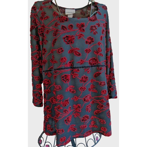 Fashion Bug Tops - Y2K 90s Womens Top 14 16 Velvet Flower Burnout Whimsigoth Dark Fairy Vintage USA